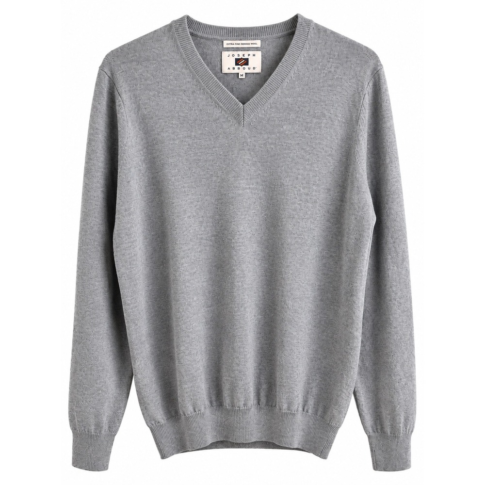Joseph Abboud Men's Medium Gray 100% Extra Fine Merino Wool V-Neck Sweater